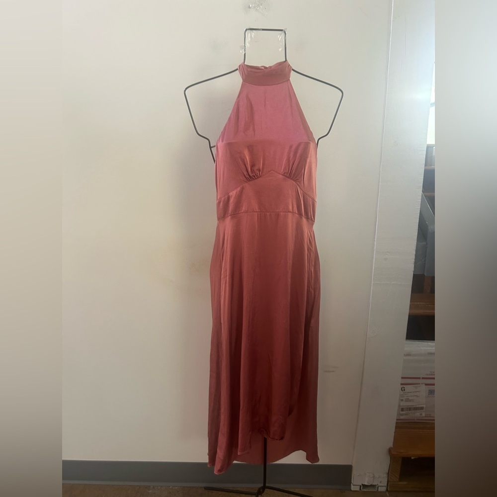 Abercrombie pink satin halter neck midi dress